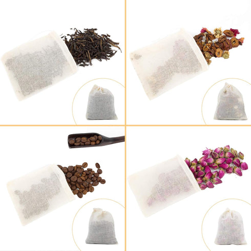 50 Reusable Mesh Tea Filter Bags, 100% Cotton Drawstring Muslin Bags for Loose Leaf Tea, Coffee, Spices, Crafts, Soap Nuts - 3.1 x 3.9 inch...