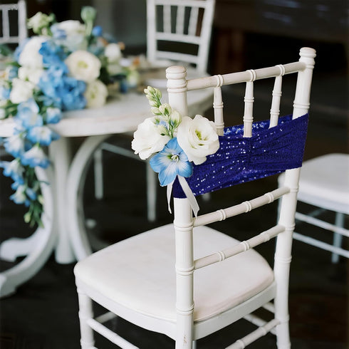 Poise3EHome Sequin Chair Sashes Navy Blue Folding Chair Covers Bow for Wedding Party Reception Decorations, 10 PCS...