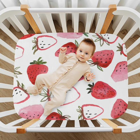 Fitted Crib Sheet Watercolor Strawberries Baby Sheets for Standard Crib Toddler Mattress Cover, Soft Microfiber Breathable Mattress Cover,27" x 39...