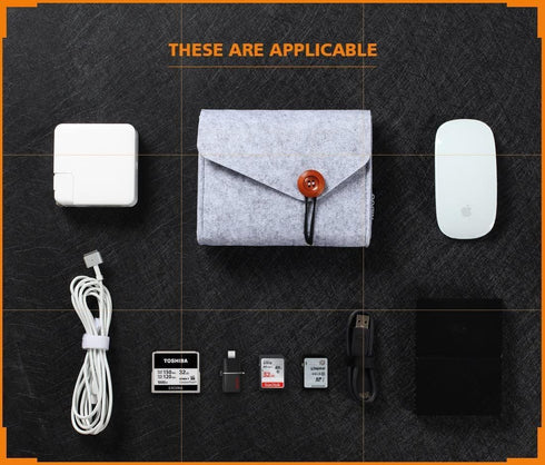 Bag for Power Adapter Storage, Felt Portable Electronics Accessories Organizer Pouch forLaptop Power Supply Magic Mouse Charger Cable Hard Drive P...