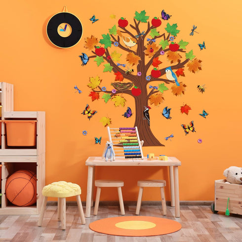 133 Pieces Classroom Tree Bulletin Board Set Fall Tree Bulletin Board Decoration Seasonal Trees for Bulletin Board Butterflies Maple Leaves Cutout...