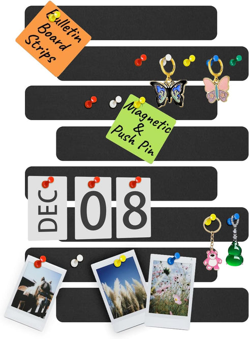 Bulletin board, Jeethemy Felt Pin Board Bar Strips, Self Adhesive Cork Boards for Walls with 35 Push Pins for Bedrooms Offices Home Decoration,8 P...