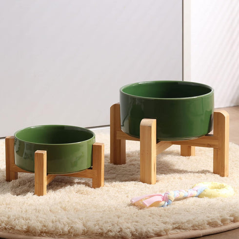 Petygooing Rust Green Elevated/Raised Ceramic Dog Bowl for Small Breeds, Dog Food Water Dish with Stand,Pet Feeding Bowl with Anti Slip Rubber for...
