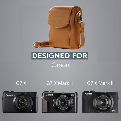 MegaGear Leather Camera Case with Strap Compatible with Canon PowerShot G7 X Mark III, G7 X Mark II, G7 X - MG768 Light Brown...