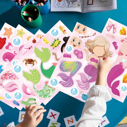 24 Sheets Mermaid Stickers Make Your Own Mermaid Stickers Party Favors Make A Mermaid Stickers Mermaid Make A Face Stickers for Kids Party Favors,...
