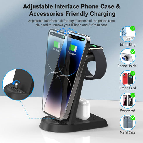 Charging Station for Apple Multiple Devices,3 in 1 Fast Charging Station Stand for iPhone 14/13/12/11/Pro/Max/Plus,for Airpods,Fast Wireless Charg...