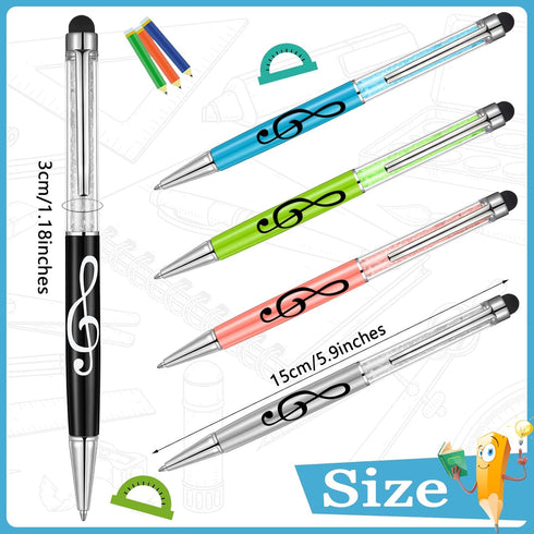 Outus 24 Pieces Stylus Music Pen Crystal Ballpoint Pens Retractable Touch Screen Pens Capacitive Diamond Writing Pens Music Note Ballpoint Pen 2-i...