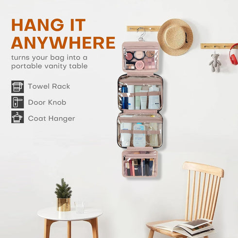 Toiletry Bag Travel Bag with Hanging Hook, Water-Resistant Makeup Cosmetic Bag Organizer for Accessories, Full-Size Shampoo and Toiletries...