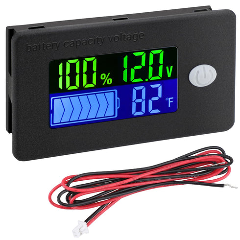 DROK RV Battery Monitor 12v - LCD Display Golf Cart Battery Meter 10-100v, Car Voltage Meter Temperature Gauge for DIY Project...
