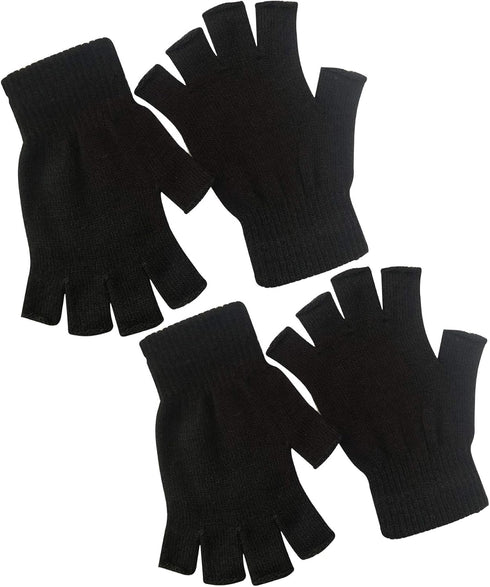 2 Pair Half Finger Gloves Winter Knit Touchscreen Warm Stretchy Mittens Fingerless Gloves in Common Size for Men and Women,black...
