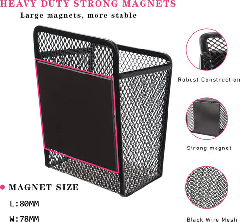 Magnetic Pencil Holder - Extra Strong Magnets Mesh Marker Holder Perfect for Whiteboard, Refrigerator and Locker Accessories (1 Baskets, Black)......