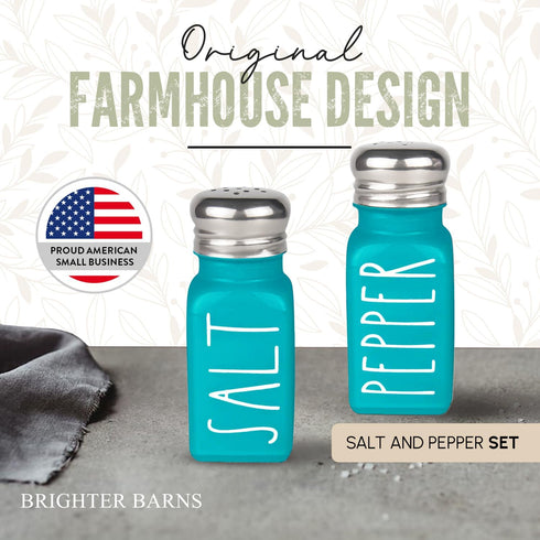 Teal Salt and Pepper Shakers Set by Brighter Barns - Turquoise Kitchen Decor & Teal Kitchen Accessories - Cute Modern Farmhouse Glass Shakers for ...
