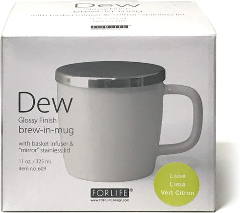 FORLIFE Dew Glossy Finish Brew-In-Mug with Basket Infuser &"Mirror" Stainless Lid 11 oz. (Lime)...