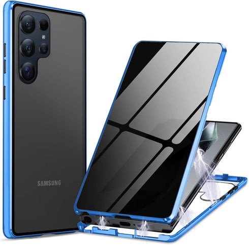 Privacy Magnetic Case for Samsung Galaxy S24 Ultra, Anti peep Magnetic Adsorption Cover, Double Sided Tempered Glass Full Screen Covered, Metal Ti...