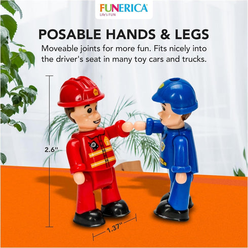 FUNERICA 10-Set Toy People Figures - Bendable Fireman, Police, Construction Workers, Community Helpers, Play Little People Toys Figurines Dollhous...