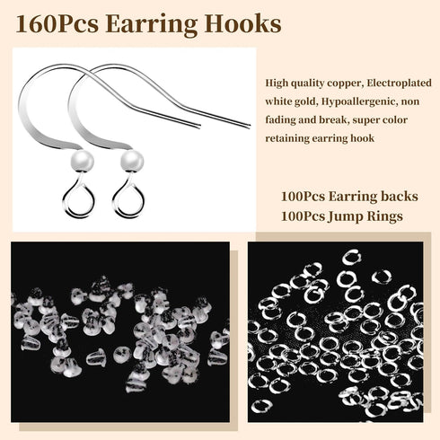160 PCS/80 Pairs White Gold Tone Earring Hooks Hypoallergenic Ear Wires Fish Hooks with 100 PCS Clear Silicone Earring Backs and 100 PCS Jump Ring...
