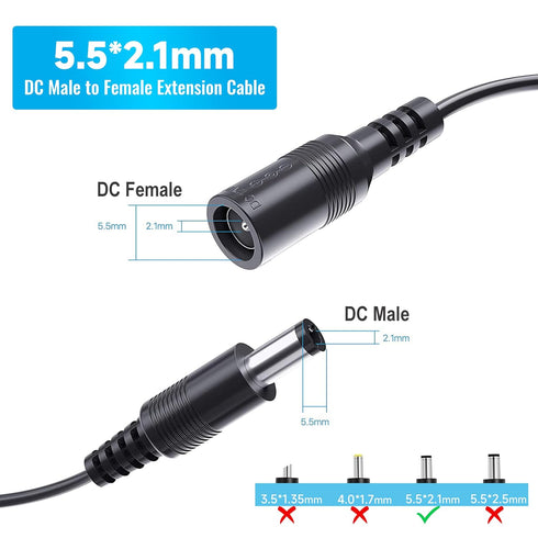 4 Pack 10ft/3M DC Power Extension Cable,12V DC 5.5mm*2.1mm Power Adapter Cord for 12V CCTV Security Camera, DVR, NVR, Baby Monitor, LED Strip Stri...