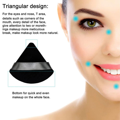 12 Pieces Black Cosmetic Powder Puff,2.76 inch Portable Soft Sponge Setting Face Puffs,Triangle Velvet Powder Puff with Ribbon Band Handle for Loo...
