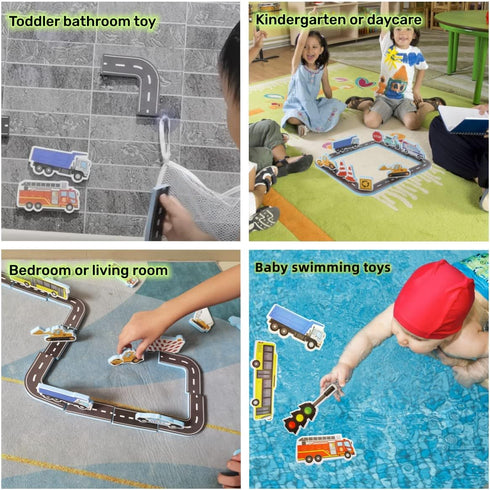 Foam Bath Toys for Toddlers- 29 Piece Vehicles Bath Stickers with Storage Bag Educational Floating Bathtub Traffic Preschool Non-Toxic Fun Bathing...