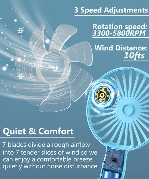 HonHey Handheld Fan, 2PCS Super Mini Personal Fan with Rechargeable Battery Operated 3 Adjustable Speed, Portable Handheld Fan for Girls Women Kid...