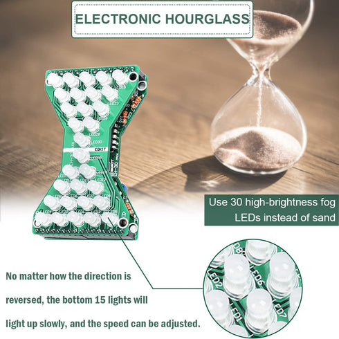 Electronic Hourglass Led DIY Kits PCB Soldering Practice Board DC 5V Blue LED Fun Welding Practice Board Practice kit with 1.5V AA Battery Holder....