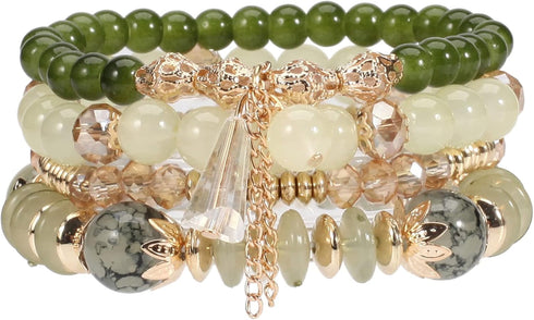 Bohemian Stackable Bracelets for Women Gold Beaded Stretch Charm Bracelets Set Crystal Elastic Multilayer Colorful Charm Bangles Bracelets Summer ...