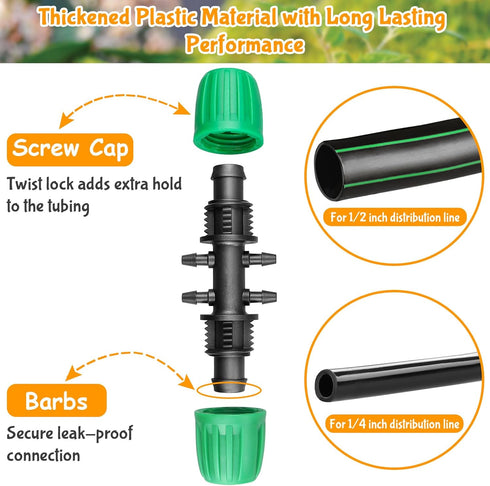 Barbed Tee 1/2 Inch to 1/4 Inch Irrigation Tubing: Locked Barbed Reducing Tee 6-way Adapter Anti-Drop Irrigation Fittings for Splitting 1/2" to 1/...