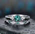 Yaya 925 Silver Halo Floral Art Deco Wedding Engagement Ring Round Cubic Zirconia Simulated Emeralds Bridal Stackable Ring Set for Women Size 6-10...