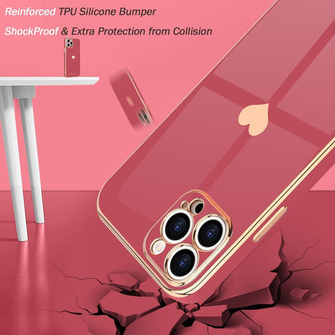 Teageo for iPhone 12 Pro Max Case for Women Girl, Cute Love-Heart Luxury Bling Soft Back Cover, Raised Camera Protection Bumper, Silicone Shockpro...