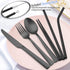 Matte Black Travel Utensils Set, E-far 8-Piece Metal Travel Silverware Portable Camping Reusable Cutlery Flatware Set Includes Knife, Fork, Spoon,...