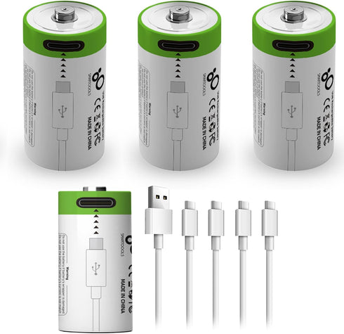 4 Pack CR2 Battery,Rechargeable CR2 3.7v Lithium Batteries, 4 in 1 USB Type C Rechargeable Lithium CR2 CR15H270 15270 Batteries, 300mAh,1.5Hours F...