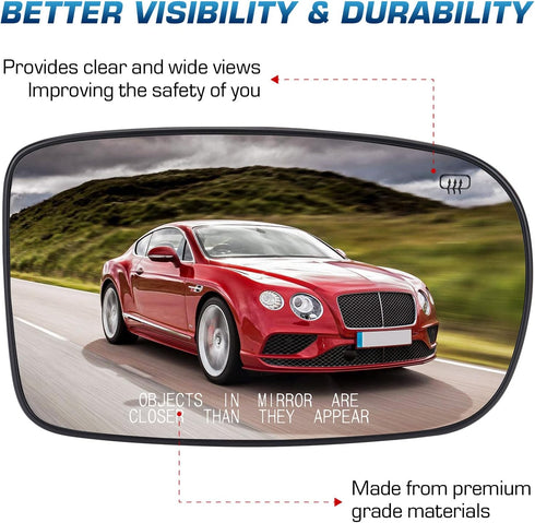 Youxmoto fits 68101146AA Passenger Right Side Heated Mirror Glass, 2011-2017 fit for Chrysler 200, 2012-2021 fit for Chrysler 300, 2011-2021 fit f...