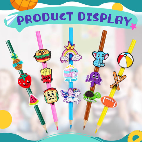 Pencil Charms Bulk for Kids Pencil Clips Pencil Clip Decorations Fun Food Pencil Toppers Accessories Straw Toppers for Pupil Junior School Prize S...