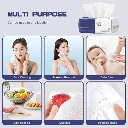 Disposable Face Towel, 100 Count Face Clean Towels, for Washing Soft Cotton Dry Wipes Facial Cloths Towelettes for Washing and Drying, Facial Tiss...