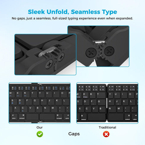 Foldable Bluetooth Folding Keyboard No-Gaps with Magnetic Lock, Whisper-Quiet Typing and Assisted Opening Hinge, Easy-Switch up to 3 Devices, KF65...