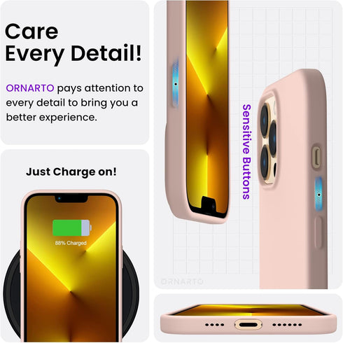 ORNARTO Compatible with iPhone 13 Pro Max Case 6.7", Slim Liquid Silicone 3 Layers Full Covered Soft Gel Rubber Case Cover 6.7 inch-Sand Chalk Pin...