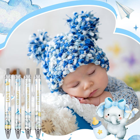 24 Pcs Baby Shower Ballpoint Pens Favors Bulk Retractable Ballpoint Pen Black Ink with Baby Shower Gifts for Guests School Supply(Blue Elephant)...