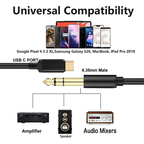 USB C to 6.35mm 1/4 inch TRS Cable, USB Type C to 1/4 inch Audio Adapter Aux Jack Stereo Cable for Pixel 4XL, Galaxy Note 10+/S20+, Amplifier, Spe...