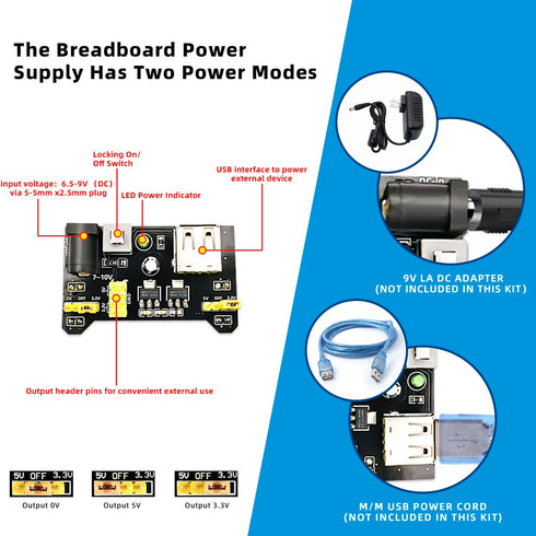 Electronics Component Kit?37 Values Total 480 Pcs Electronic Component Assortment Kit with Power Supply Module 830 tie-Points Breadboard Compatibl...