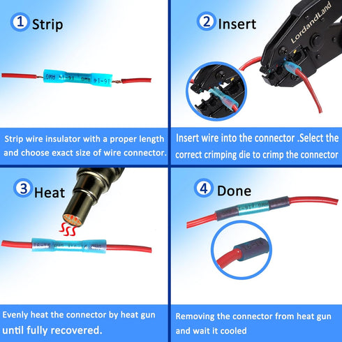 50 Pcs Heat Shrink Butt Connectors Kit,Heat Shrink Wire Connectors,Waterproof Insulated Marine Automotive Crimp Terminals Butt Splice Connectors f...