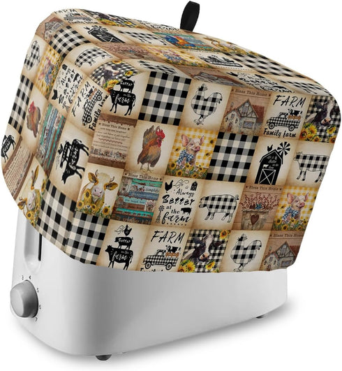 Toaster Dust Cover with Pockets, Farmhouse Retro Rooster Pig Cow Truck Plaid Soft Washable 2 Slice Toaster Cover, Dust-proof Cover for Small Appli...