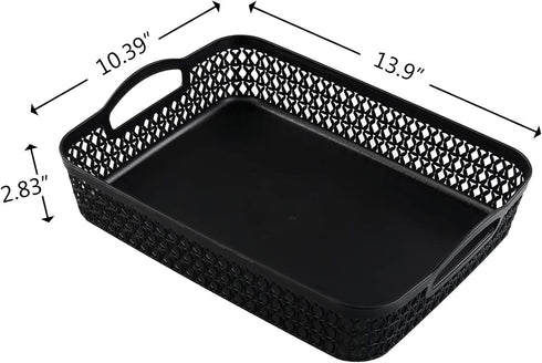 Large Plastic Storage Basket Tray with Handle, Black, Pack of 6...