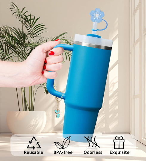 ?3 +3) YILANCOL Straw Cover Compatible with Stanley Tumbler 3PCS Straw Toppers with 3 Initial Letter Butterfly Charms Personalized Handle Charm Fo...