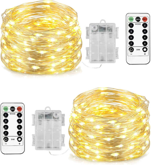 Homemory 2 Pack Each 20 Ft 60 LED Short Fairy Lights Battery Operated Christmas String Lights with Remote, Waterproof 8 Modes Firefly Twinkle Ligh...