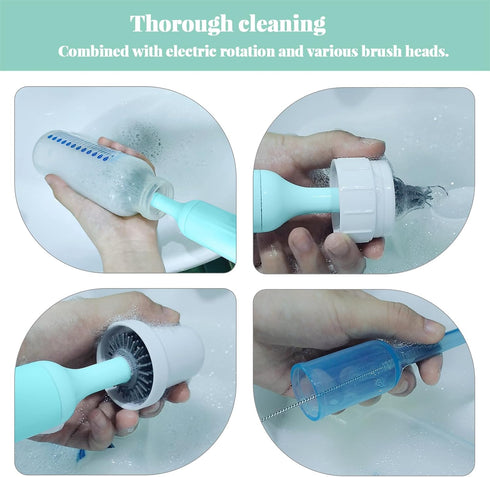 Electric Cleaning Brush with USB Rechargeable Electric Bottle Brush Cleaner and 3 Replaceable Silicone Bottle Brushes and Straw Cleaner Brush,Perf...