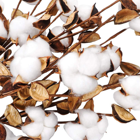 Ageomet 4pcs Cotton Stems 21" Artificial Cotton Flowers, Total 24 Balls Dried Floral Stems Cotton Decor for Farmhouse Decoration, Home Wedding Dec...