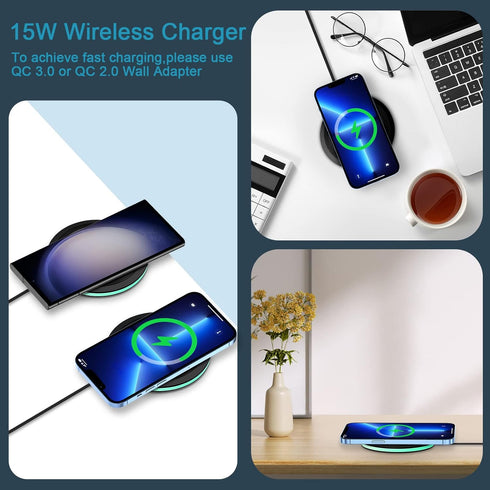 15W Android Wireless Charger Samsung Fast Charging with QC 3.0 Adapter for Samsung Galaxy S24 Ultra S23 FE S22 S21 S20 Note 20 S10 S9 S8 Z Flip 5 ...