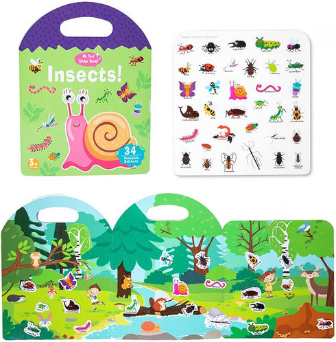Sticker Books for Kids 3-4, Reusable Sticker Book, Quiet Busy Book, Montessori Preschool Learning Activities Educational Travel Toys Gift, Insect ...