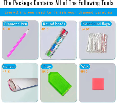 CHWGLFGG 4 Pack Diamond Painting Kits for Adults Beginners,DIY 5D Beach Landscape Diamond Art Kits,Round Full Drill Seaside Sunset Scenery Gem Art...