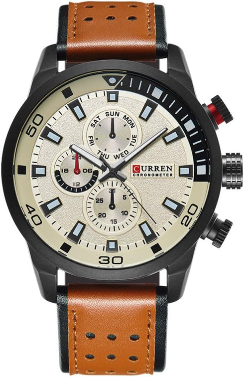 CURREN Men's Sports Waterproof Leather Strap Wrist Watch 8250 (yellow)...